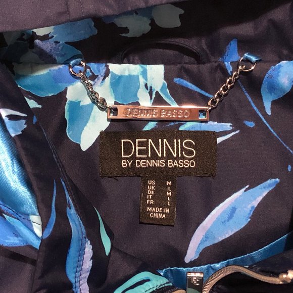 Dennis Basso M Navy Floral Removable Hood Water Resistant Zip Front Jacket/Coat - Picture 5 of 11